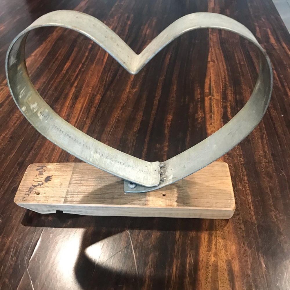 Wine and whiskey barrel, handmade, artwork and home decor of a heart.